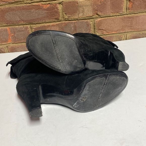 Nine West Black Leather Suede Slouch Heeled Boot Size 9 - Picture 6 of 9